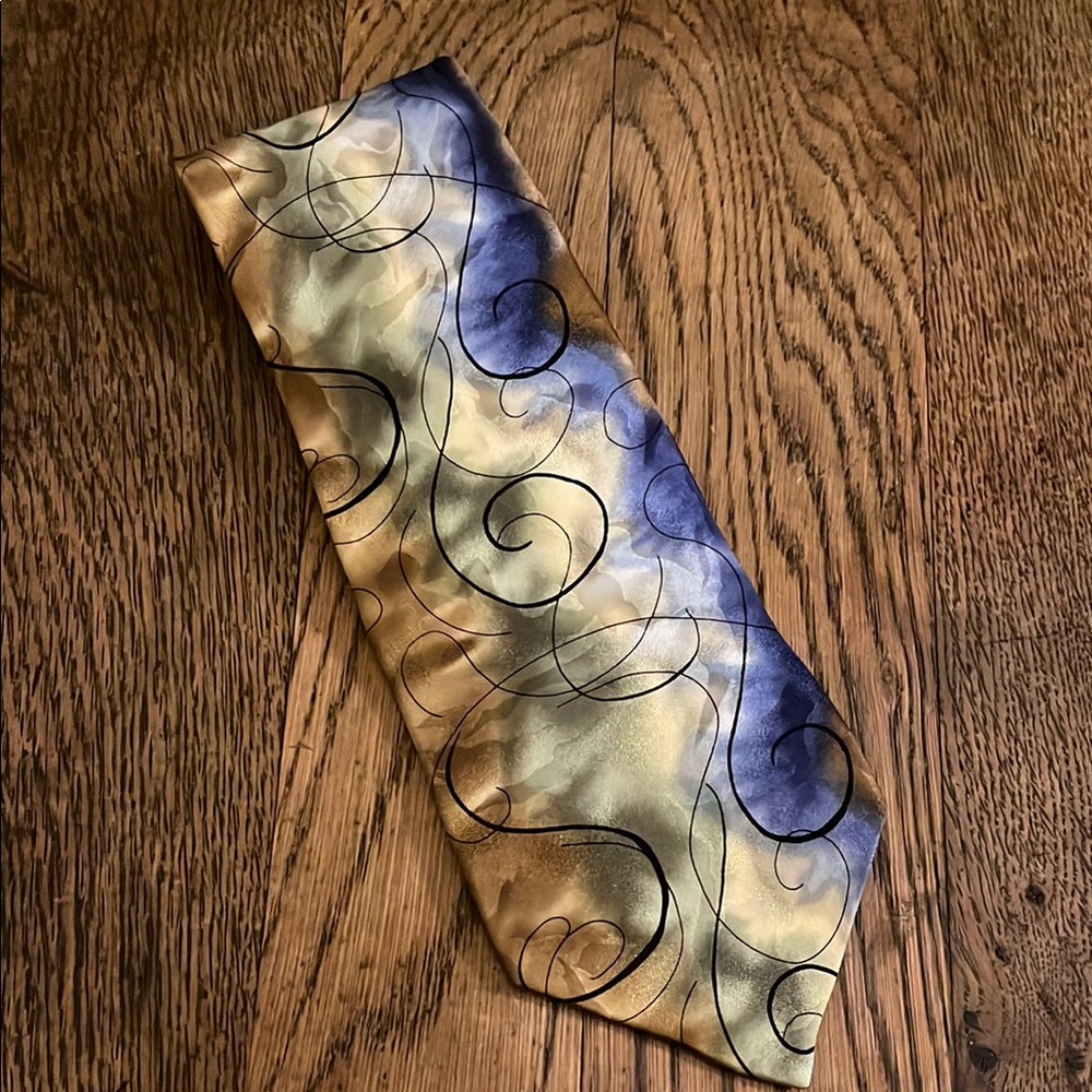 J. Garcia Gold and Blue Swirl Tie